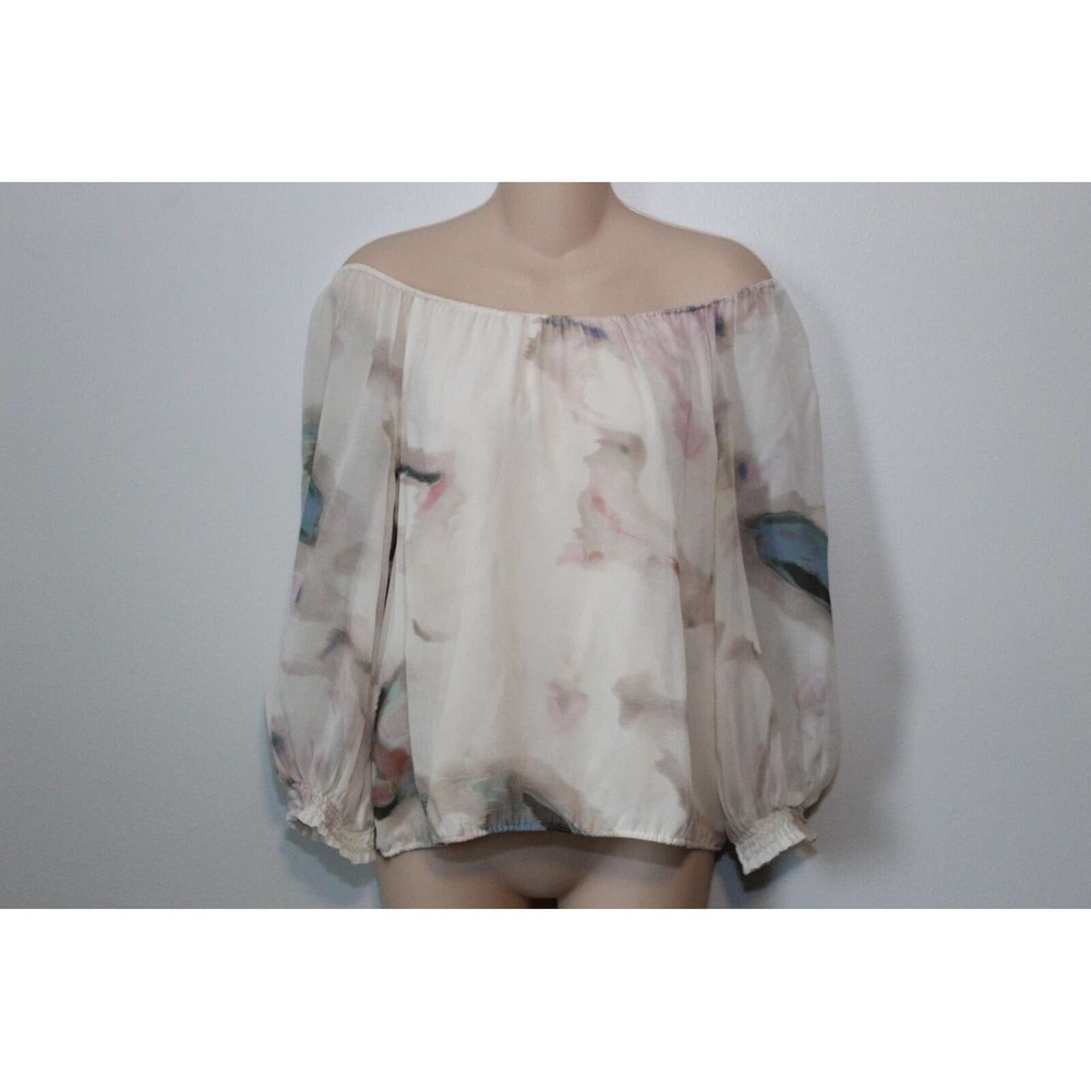 Alice + Olivia Silk Watercolor Floral Desert Oasis Top Off the Shoulder H14579 - Picture 2 of 8